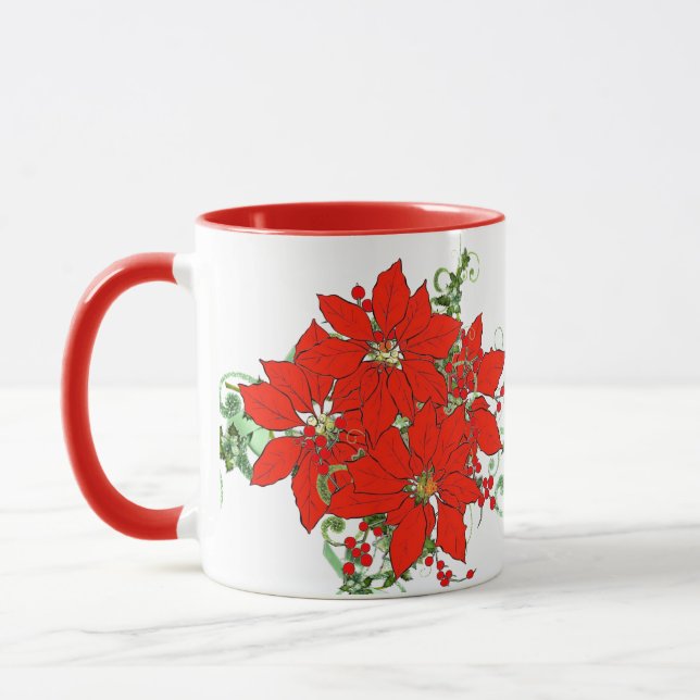 Röd Poinsettia Blomma Keramik  Mugg (Vänster)