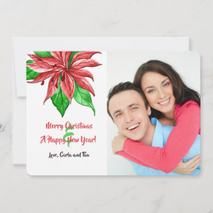 Röd Poinsettia Foto Julkort