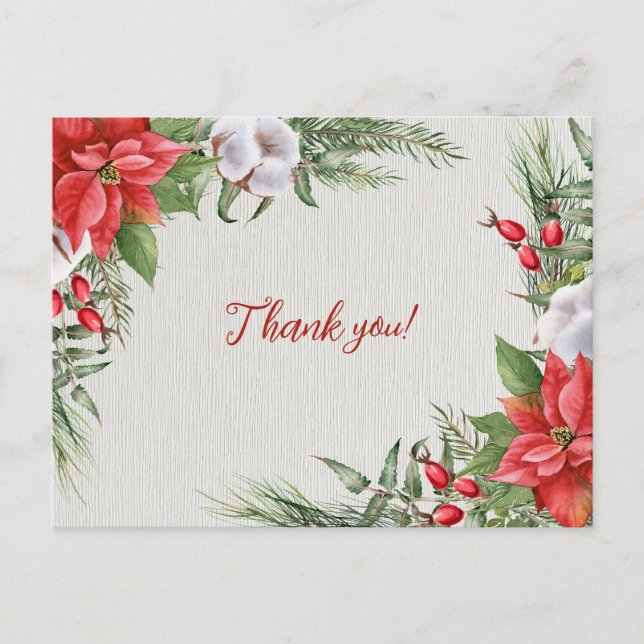 Röd Poinsettia Gröna blad Bröllop  Vykort (Framsida)