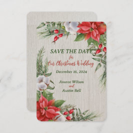 Röd Poinsettia Gröna blad Jul Bröllop Spara Datumet