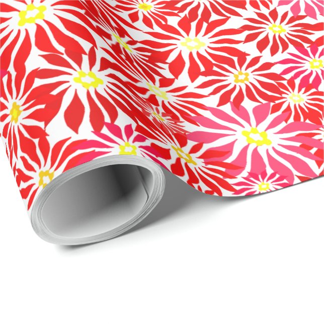 Röd Poinsettia Helhelgs Blommönster Wrap Presentpapper (Rullad Hörn)