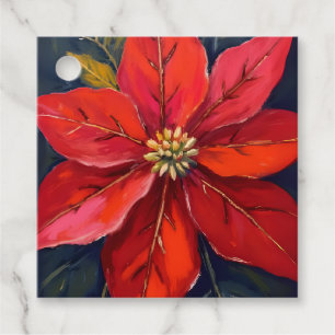 Röd Poinsettia Julblomma Målad Gåvor Etiketter