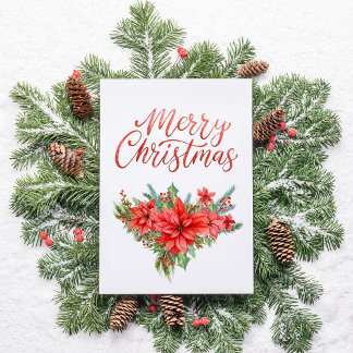 Röd Poinsettia Klassisk Enkel God Jul Helgkort