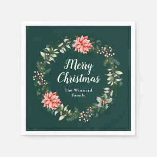 Röd Poinsettia Krans God Jul Pappersservett