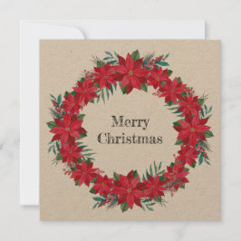 Röd Poinsettia Krans Julkort