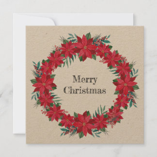 Röd Poinsettia Krans Julkort