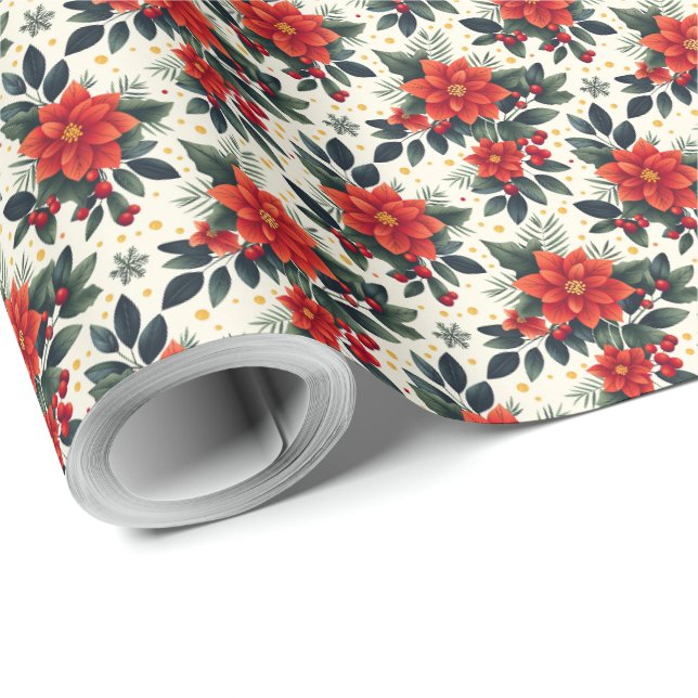 Röd Poinsettia med Snöflingor Julpresentpapper Presentpapper (Rulle Hörn)