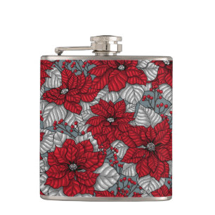 Röd poinsettia och bär, juldesign fickplunta