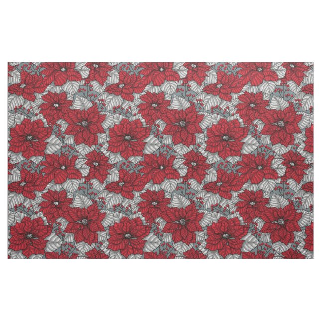 Röd poinsettia och bär, juldesign tyg (Fat Quarter)