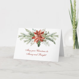 Röd Poinsettia och Ständigt Grön Julkrans Helgkort