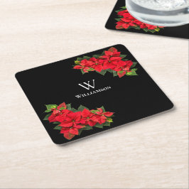 Röd Poinsettia Personlig Underlägg Papper Kvadrat