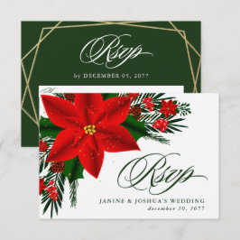 Röd Poinsettia Tallgrönska Jul Bröllop OSA Kort