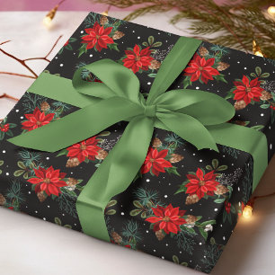 Röd Poinsettia Tallkotts Vinter Jul Blommor Presentpapper