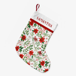 Röd Poinsettia Tropisk Julmönster Liten Julstrumpa
