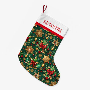 Röd Poinsettia Tropisk Julmönster Liten Julstrumpa