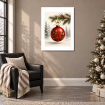 Röd Poinsettia-utsmyckning på tall