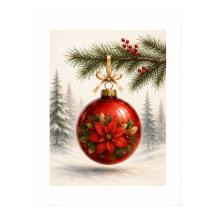 Röd Poinsettia-utsmyckning på tall