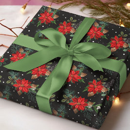 Röd Poinsettia Vinterblomma Julmönster Presentpapper