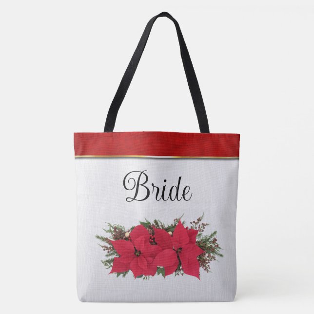 Röd Poinsettia Vinterbröllop Tygkasse (Framsida)