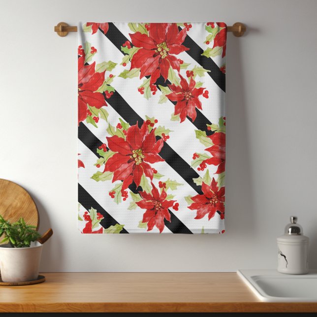 Röd poinsettia Watercolor Blommigt under julen Kökshandduk (Skapare uppladdad)