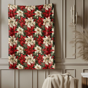 Röd Poinsettiafilt Klassisk Jul Heminredning Chic Fleecefilt