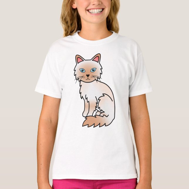 Röd Point Birman / Ragdoll Söt Tecknad Katt T Shirt (Framsida)