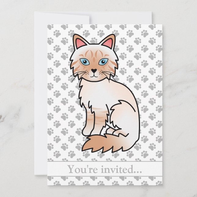 Röd Point Tabby Birman/Ragdoll Katt Födelsedagsfes Inbjudningar (Framsida)