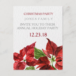 röd pointsetter för vattenfärg för julparty inbjudningar