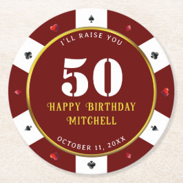 Röd pokerchip 50-årsfirande underlägg papper rund
