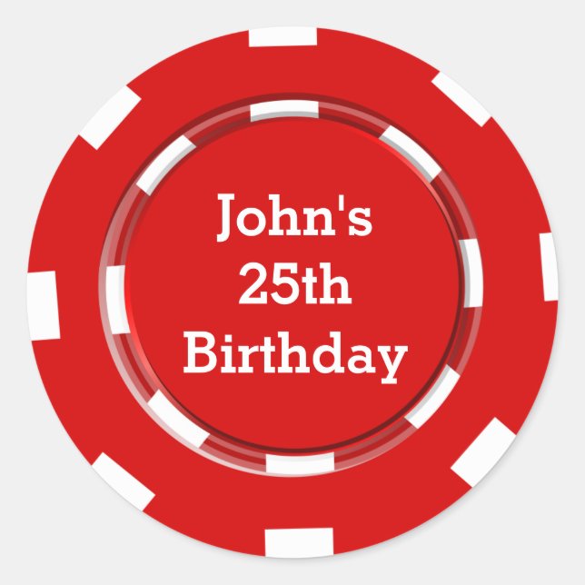 Röd pokerchip casinofest sticker etikett (Framsida)