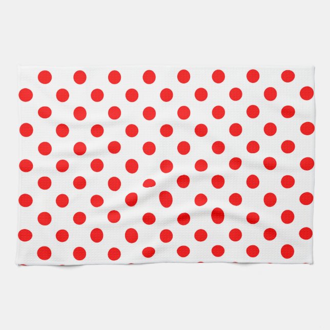Röd Polka dots i vit bakgrund Kökshandduk (Horisontell)
