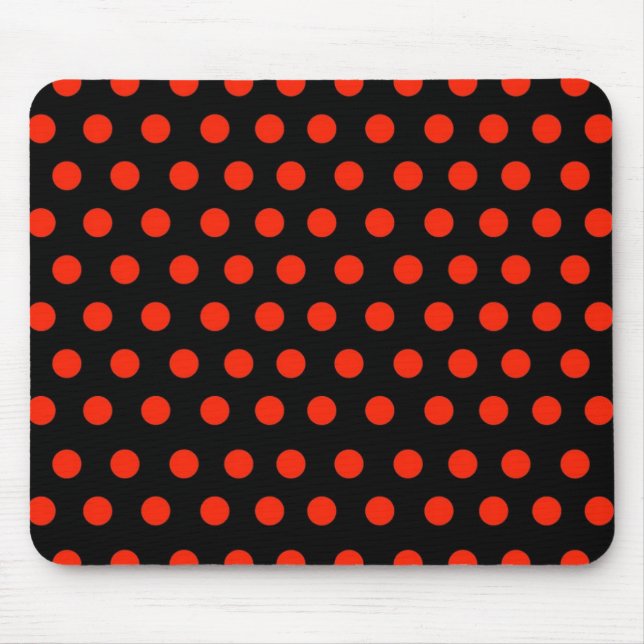 Röd polka dots med svart bakgrund musmatta (Framsidan)