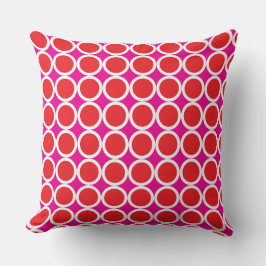 Röd Polka dots med vit Gräns på Rosa Kudde