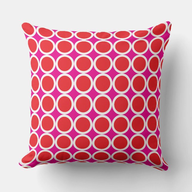 Röd Polka dots med vit Gräns på Rosa Kudde (Framsida)