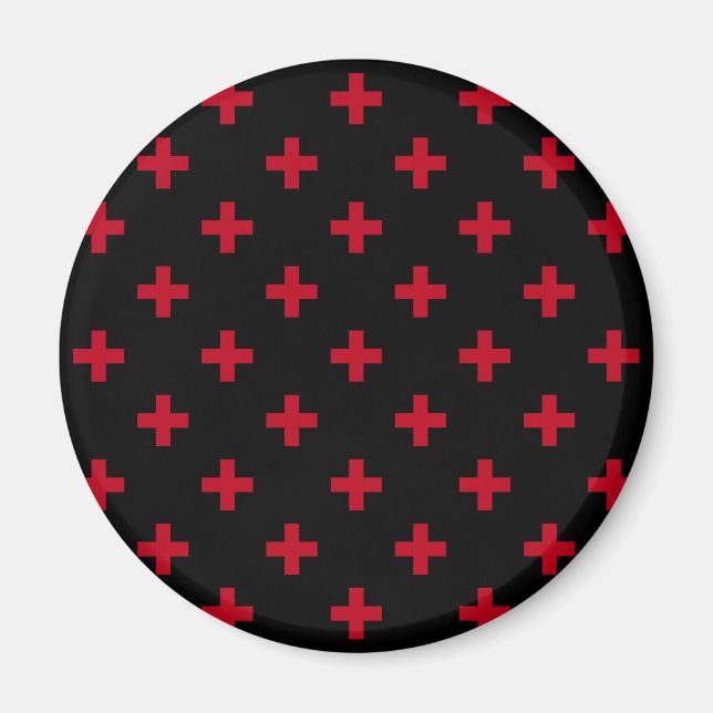 Röd polka kor på svart magnet (Framsidan)