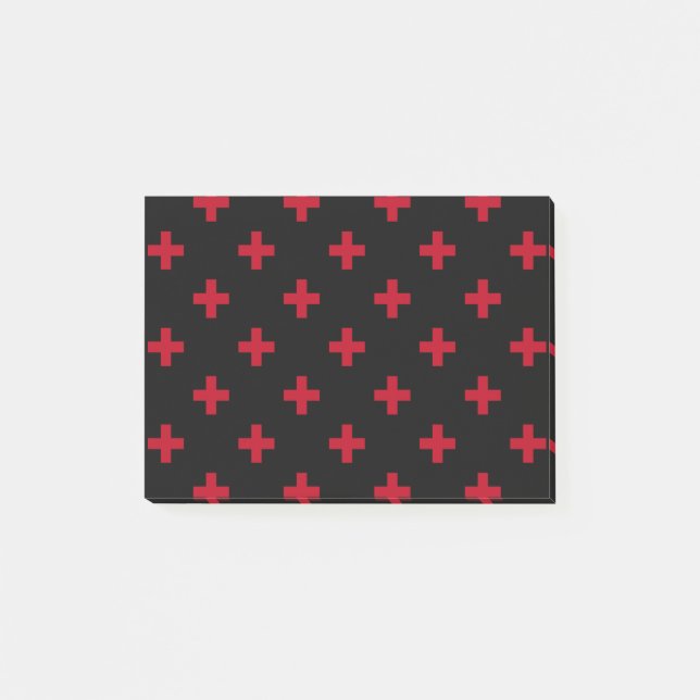 Röd polka kor på svart post-it block (Framsida)