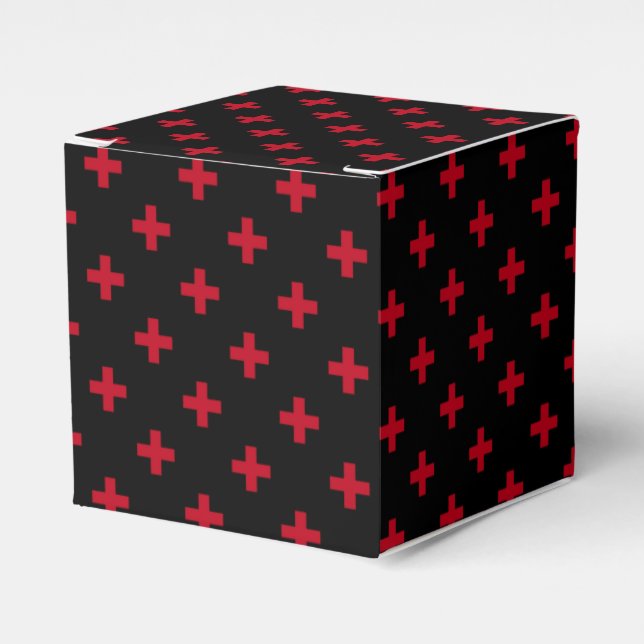 Röd polka kor på svart presentaskar (Framsidan Sidan)