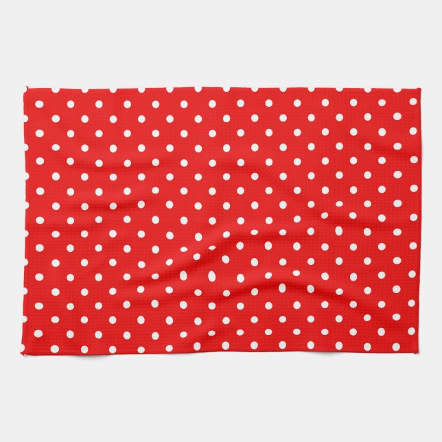 Röd polka punkt kökshandduk (Horisontell)
