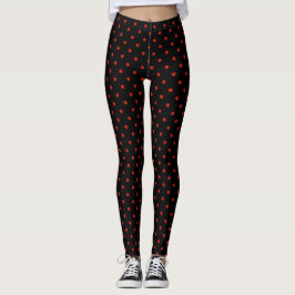 Röd polka punkt mönster på svart leggings