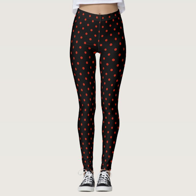Röd polka punkt mönster på svart leggings (Framsida)