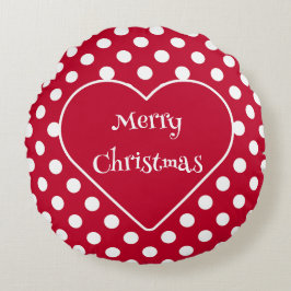 Röd + Polka White Dots Rund Kudde