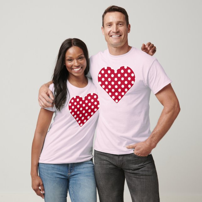 Röd + Polka White Dots T Shirt (Unisex)