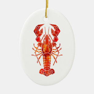 Röd polygonal hummer julgransprydnad keramik