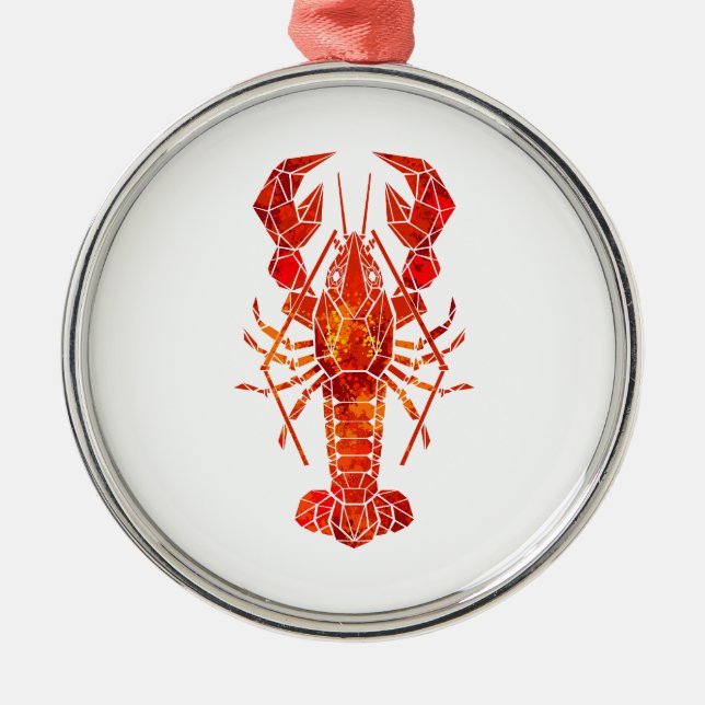 Röd polygonal hummer julgransprydnad metall (Framsidan)