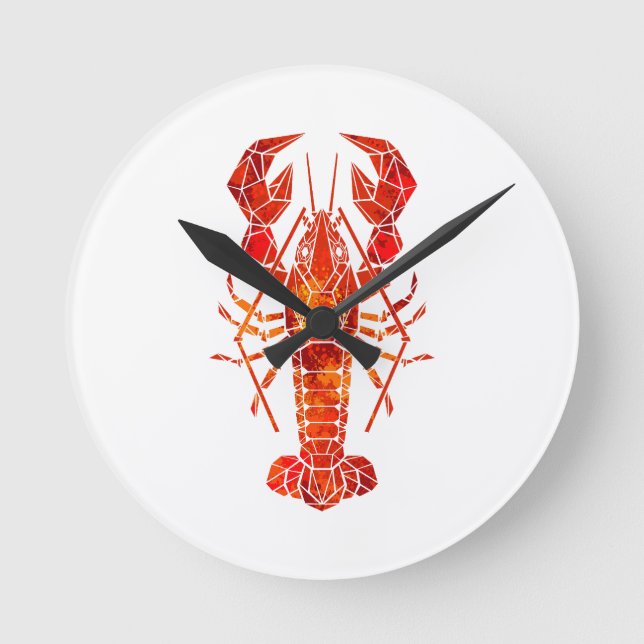 Röd polygonal hummer rund klocka (Framsida)