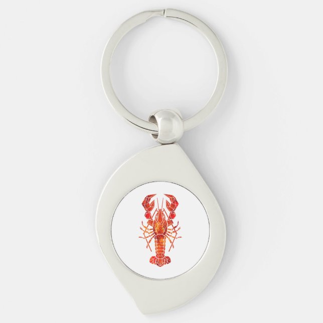 Röd polygonal hummer swirl silverfärgad nyckelring (Framsidan)