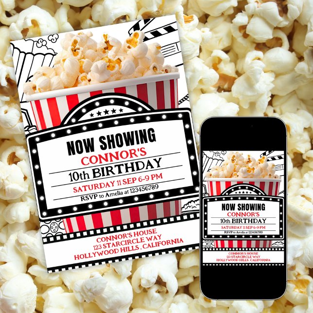 Röd Popcorn Bio Kväll Fest Inbjudan (Skapare uppladdad)
