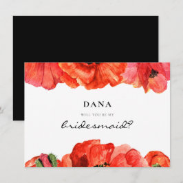 Röd poppies vattenfärg Bridesmaid frieri kort