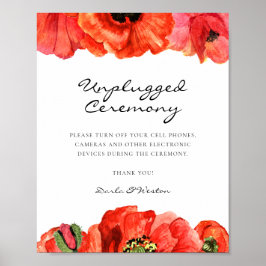 Röd poppies vattenfärg Opluggad bröllop-ceremoni Poster