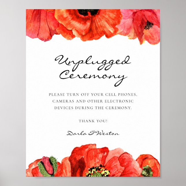 Röd poppies vattenfärg Opluggad bröllop-ceremoni Poster (Framsidan)